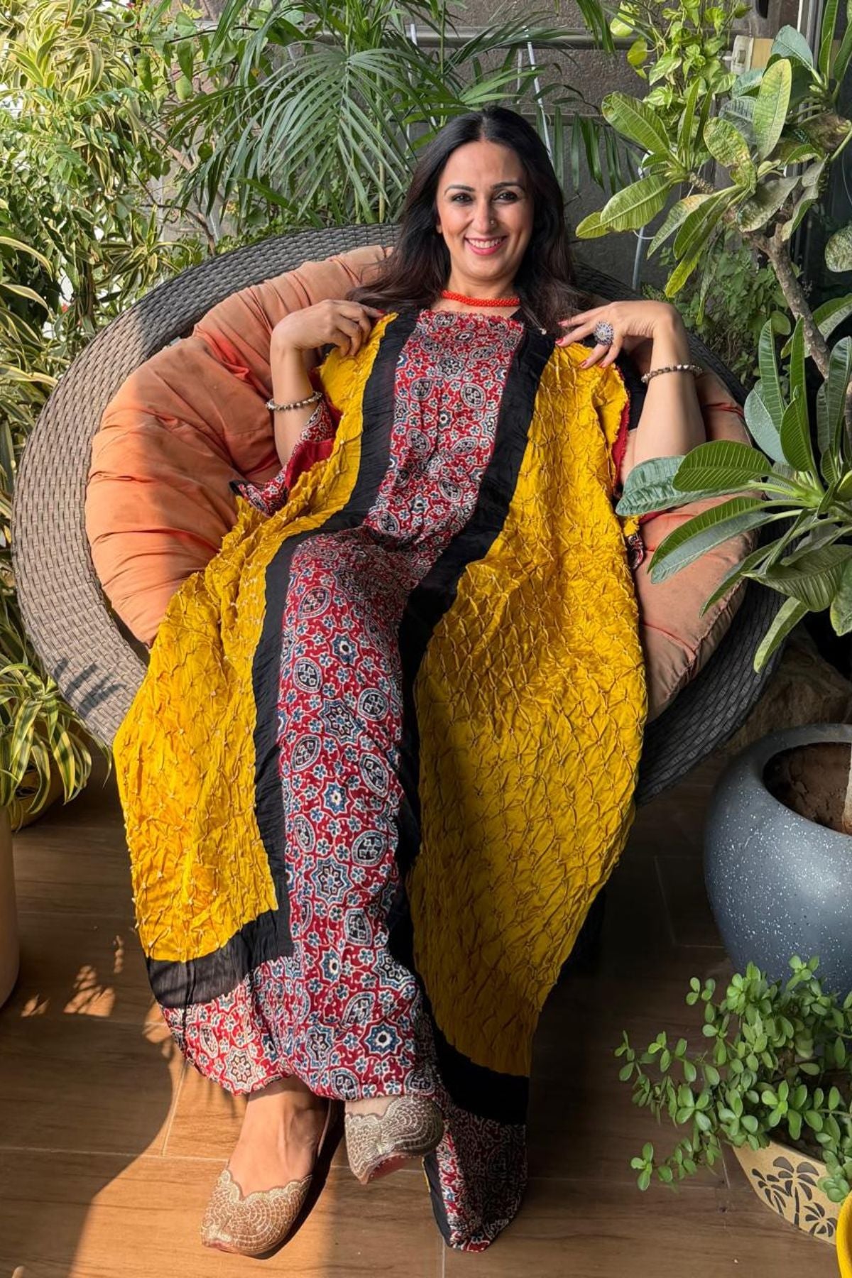 Ajrakh Bandhni kurta on modal Satin